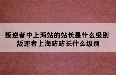 叛逆者中上海站的站长是什么级别 叛逆者上海站站长什么级别